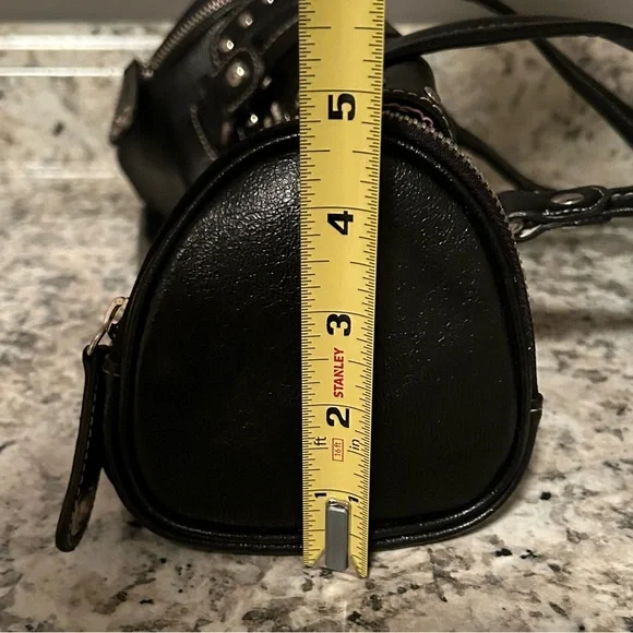 Kathy Van Zeeland Y2K Black Tootsie Roll Purse Satchel Side Zip Rhinestone - Picture 15 of 16